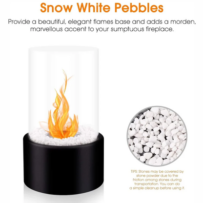 Tabletop Ethanol Fireplace with Glass Enclosure and Metal Base, 11.8in Height