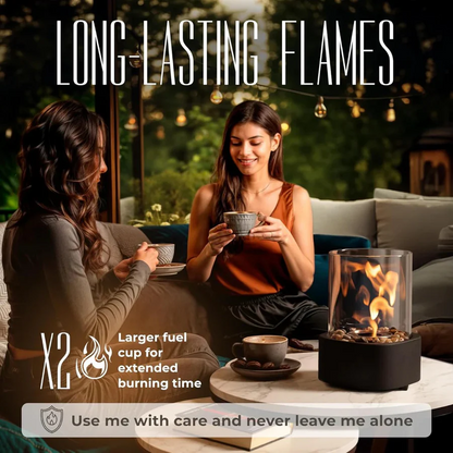Tabletop Ethanol Fireplace with Glass Enclosure and Metal Base, 11.8in Height
