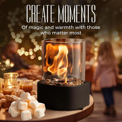 Tabletop Ethanol Fireplace with Glass Enclosure and Metal Base, 11.8in Height