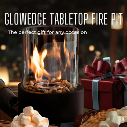 Tabletop Ethanol Fireplace with Glass Enclosure and Metal Base, 11.8in Height