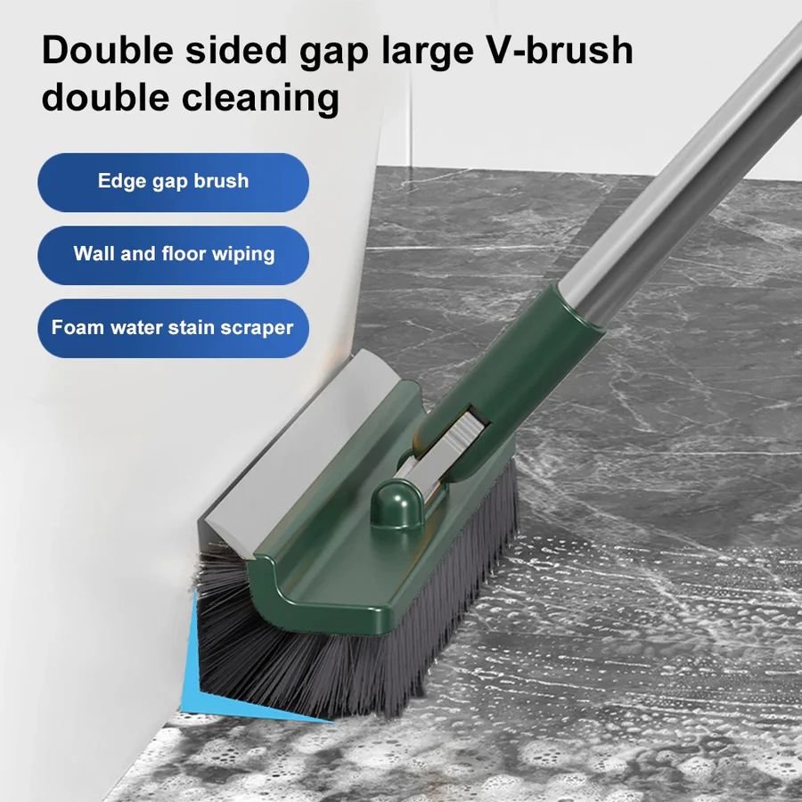 Floor Scrub Brush with 180-Degree Rotating Head and Built-In Scraper