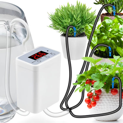 Plant Watering System with LCD Timer and Rechargeable Battery for 2-8 Pots