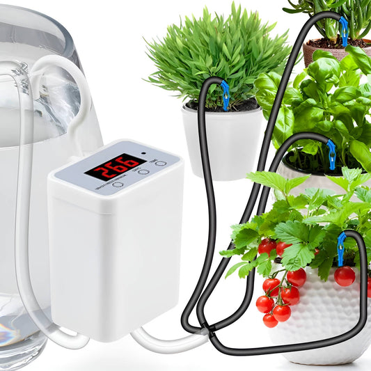 Plant Watering System with LCD Timer and Rechargeable Battery for 2-8 Pots