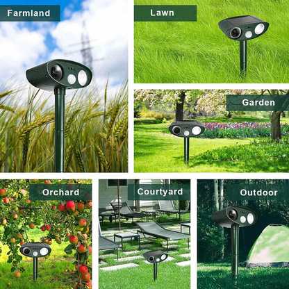 Ultrasonic Motion-Activated Wildlife Deterrent with Solar Power and LED Flash, Pack of 4