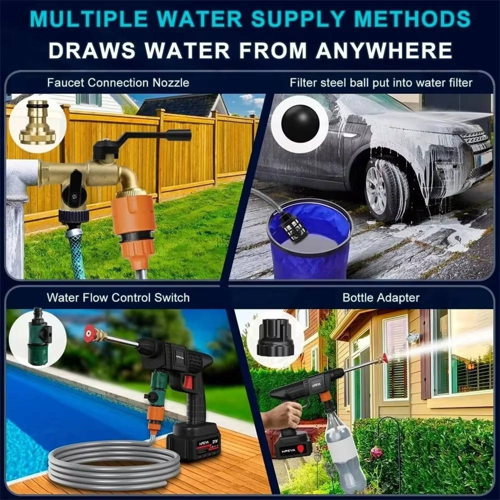 Cordless High Pressure Car Washer 380 PSI, Portable Electric Water Gun Cleaner with Batteries