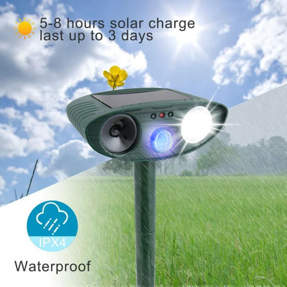 Ultrasonic Motion-Activated Wildlife Deterrent with Solar Power and LED Flash, Pack of 4