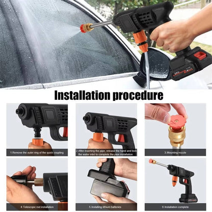 Cordless High Pressure Car Washer 380 PSI, Portable Electric Water Gun Cleaner with Batteries