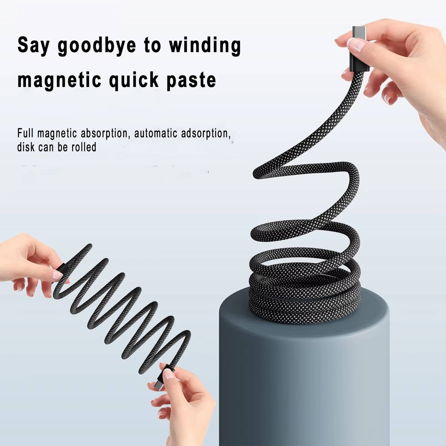 Self-Coiling Magnetic Charging Cable with Dual Tips and Data Sync, 3.3ft