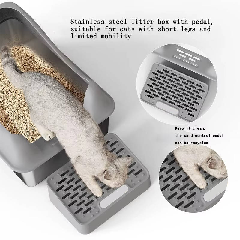 Stainless Steel Cat Litter Box 100L, Enclosed Smart Odor Control Leak Proof Multi Cat Box