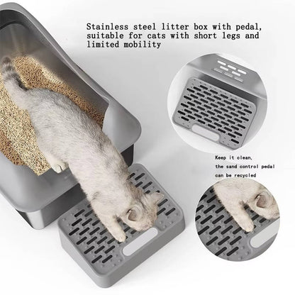 Stainless Steel Cat Litter Box 100L, Enclosed Smart Odor Control Leak Proof Multi Cat Box