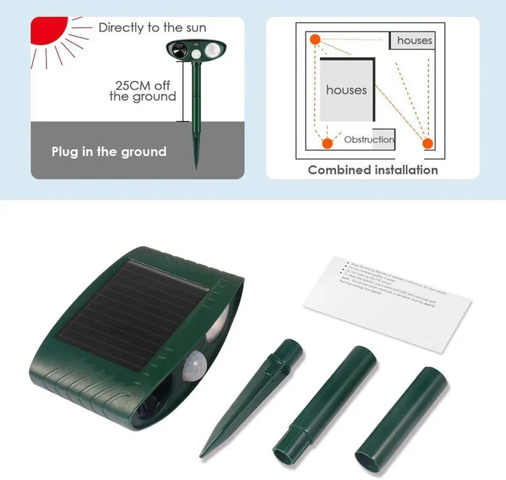 Ultrasonic Motion-Activated Wildlife Deterrent with Solar Power and LED Flash, Pack of 4