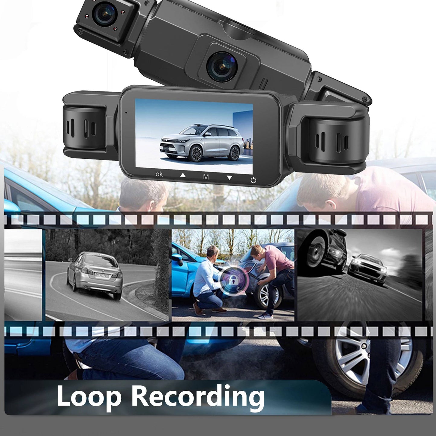 Four Camera Dash Cam with Infrared Night Vision and Wireless App Control