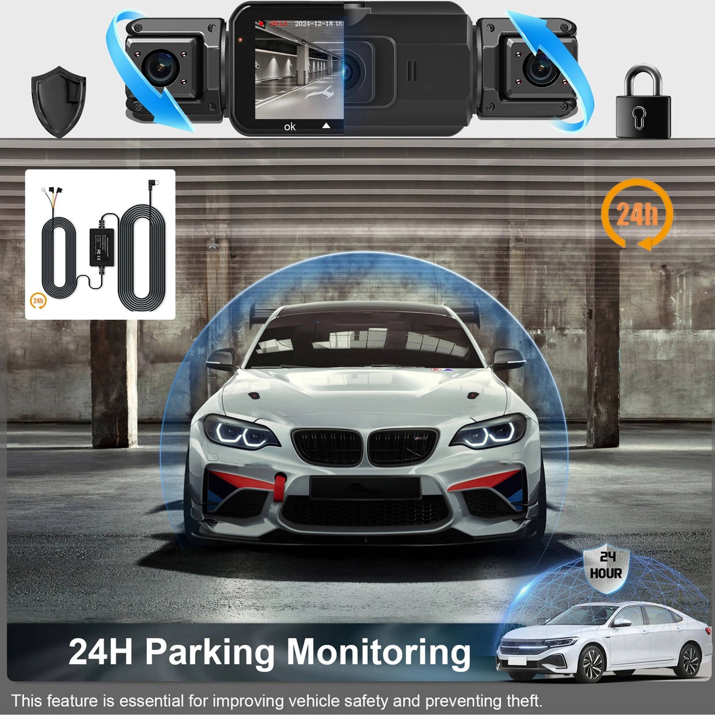 Four Camera Dash Cam with Infrared Night Vision and Wireless App Control