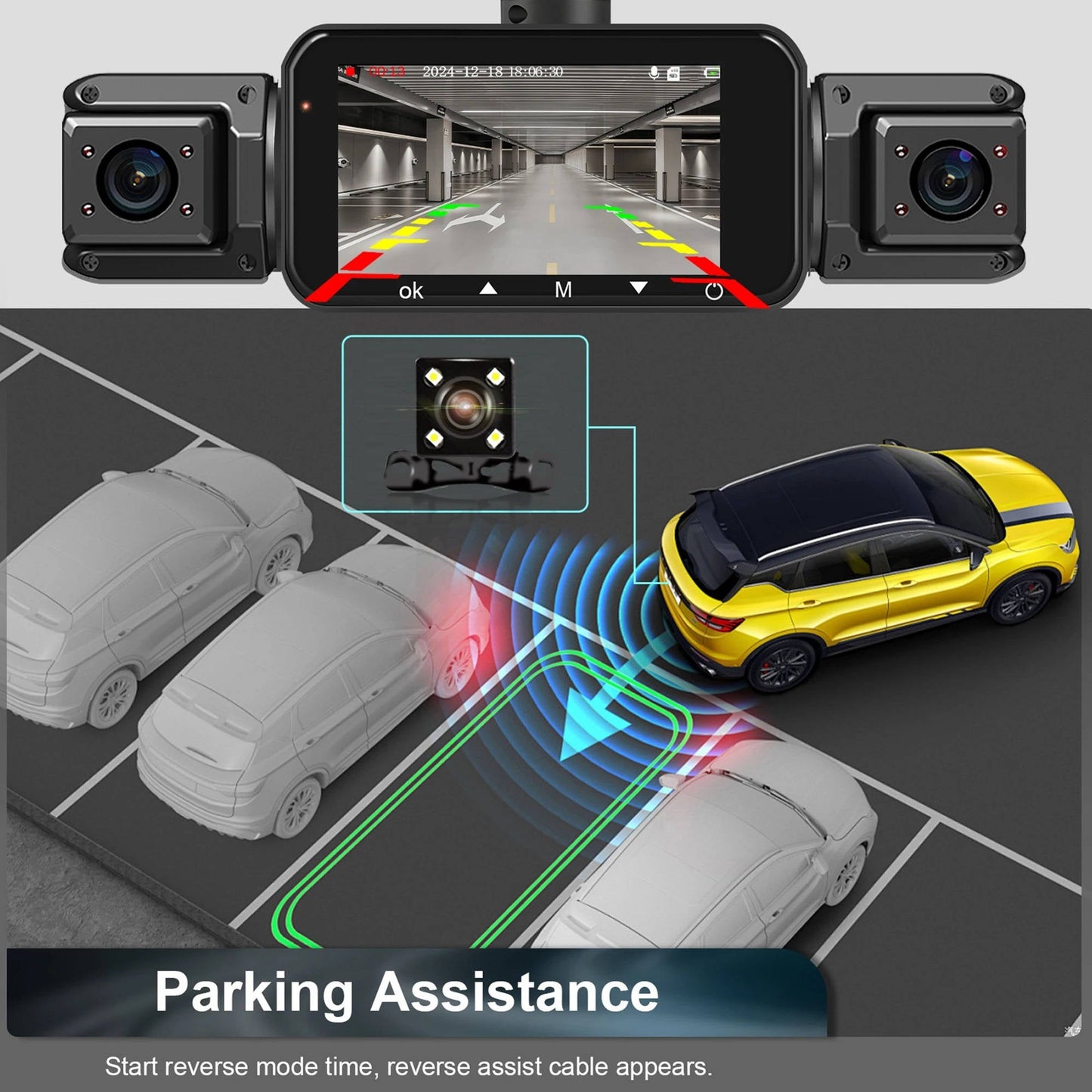 Four Camera Dash Cam with Infrared Night Vision and Wireless App Control