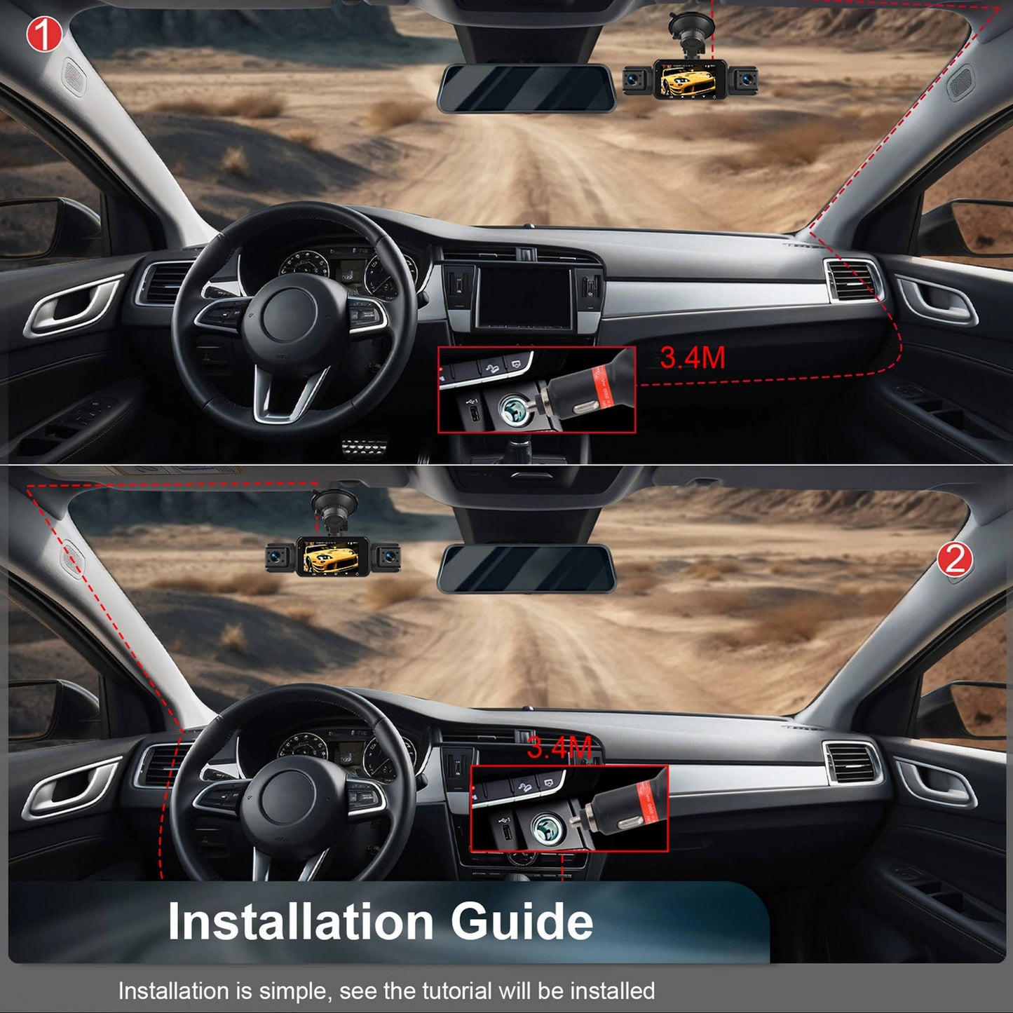 Four Camera Dash Cam with Infrared Night Vision and Wireless App Control