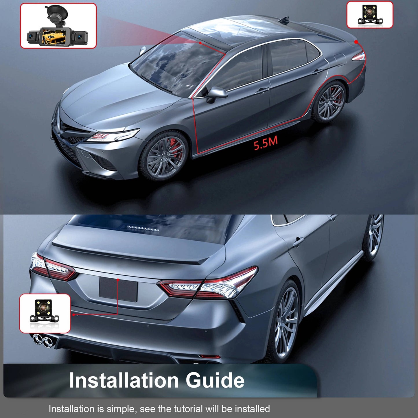 Four Camera Dash Cam with Infrared Night Vision and Wireless App Control