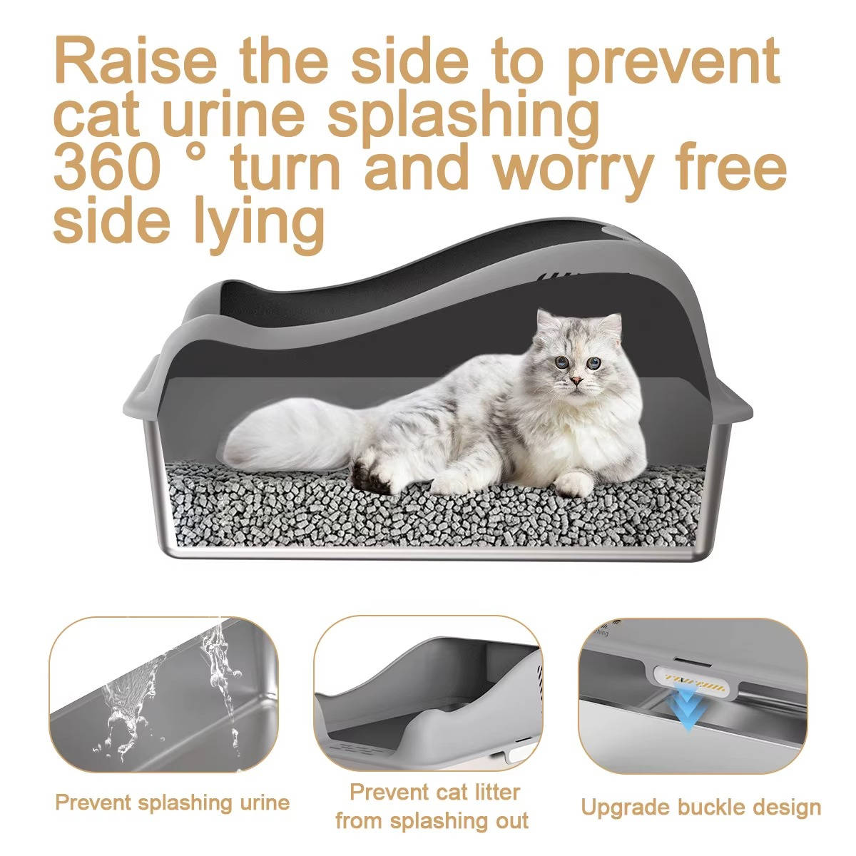 Stainless Steel Cat Litter Box 100L, Enclosed Smart Odor Control Leak Proof Multi Cat Box
