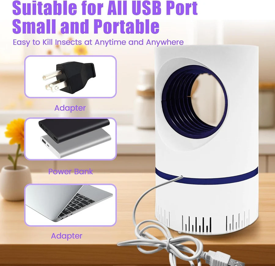 UV Mosquito and Fly Trap with 368nm LED Light and Quiet Airflow Capture
