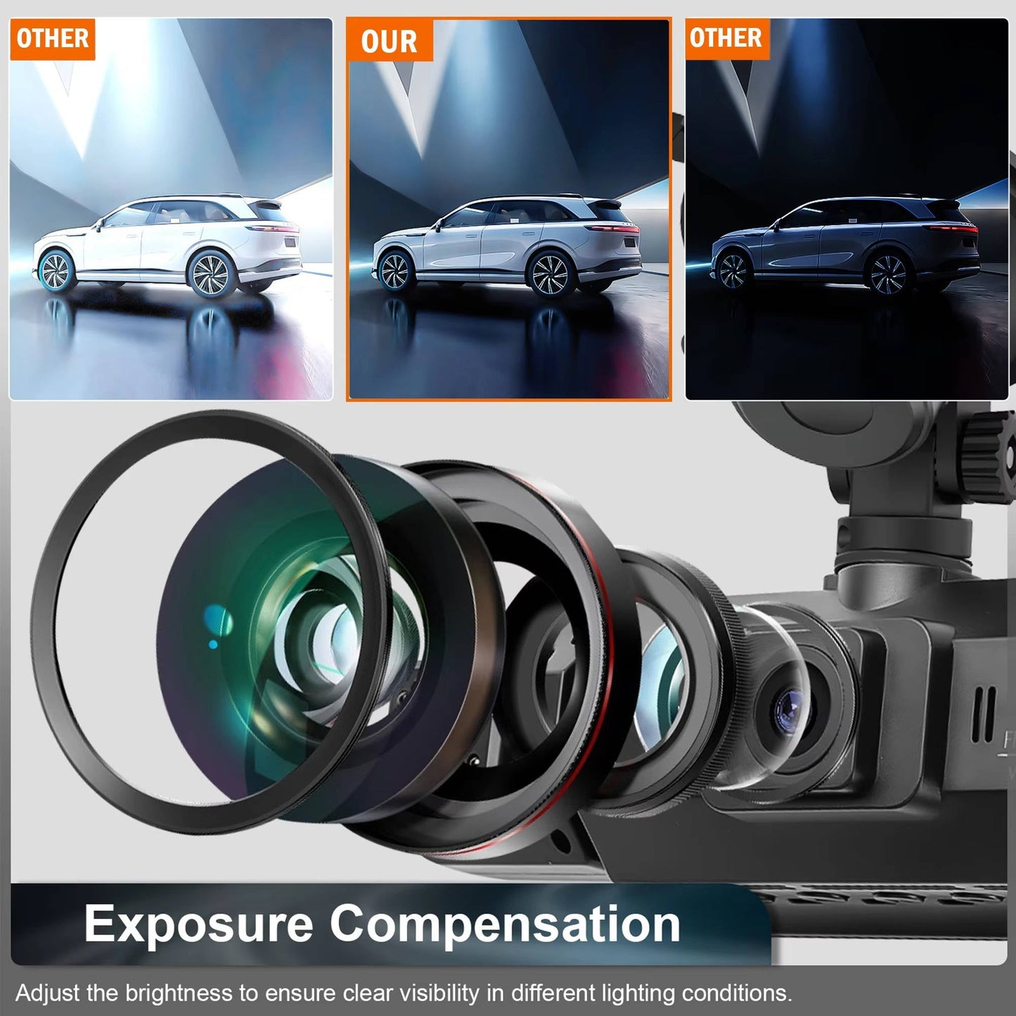 Four Camera Dash Cam with Infrared Night Vision and Wireless App Control
