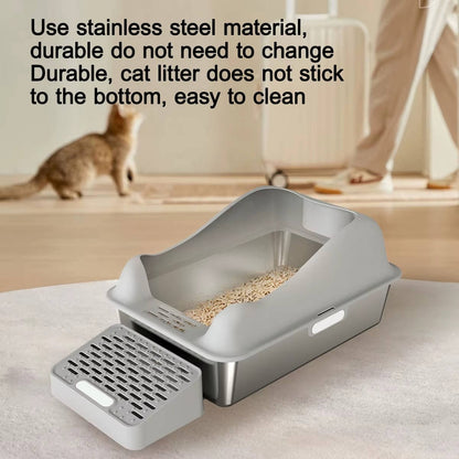 Stainless Steel Cat Litter Box 100L, Enclosed Smart Odor Control Leak Proof Multi Cat Box