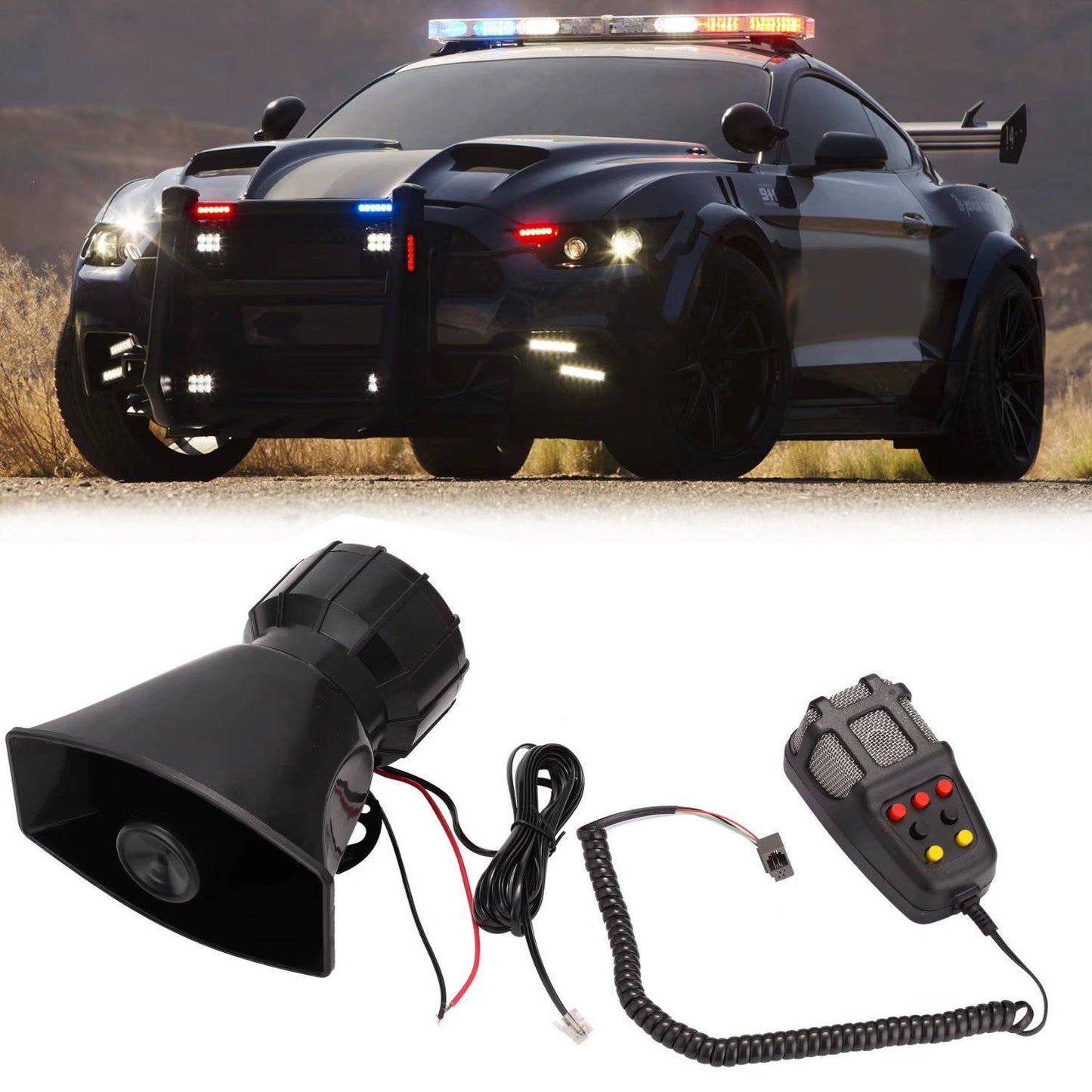 12V 80W Car Warning Horn PA Speaker System, 7 Tone Vehicle Security Alert Amplifier