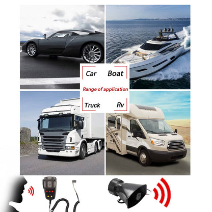 12V 80W Car Warning Horn PA Speaker System, 7 Tone Vehicle Security Alert Amplifier