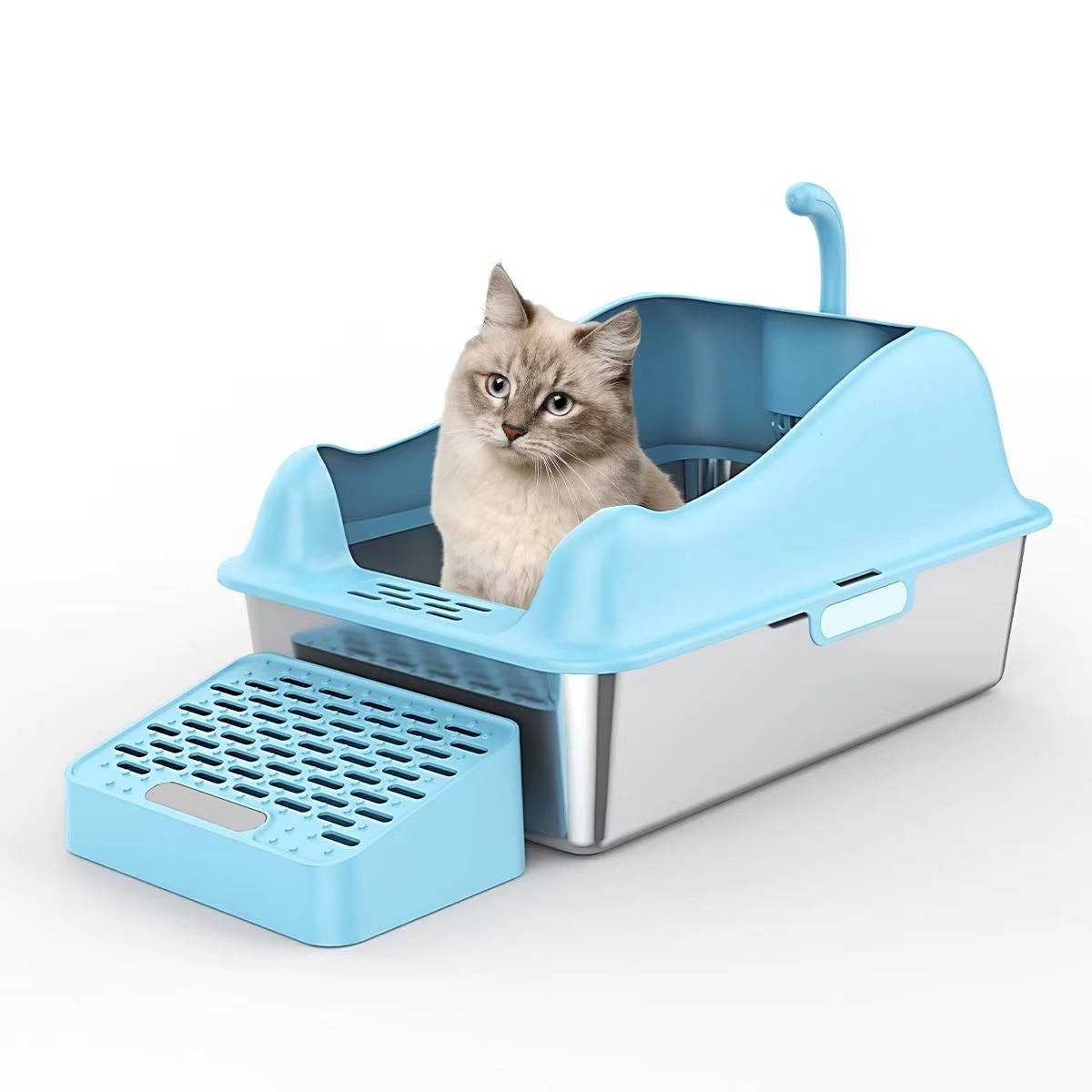 Stainless Steel Cat Litter Box 100L, Enclosed Smart Odor Control Leak Proof Multi Cat Box
