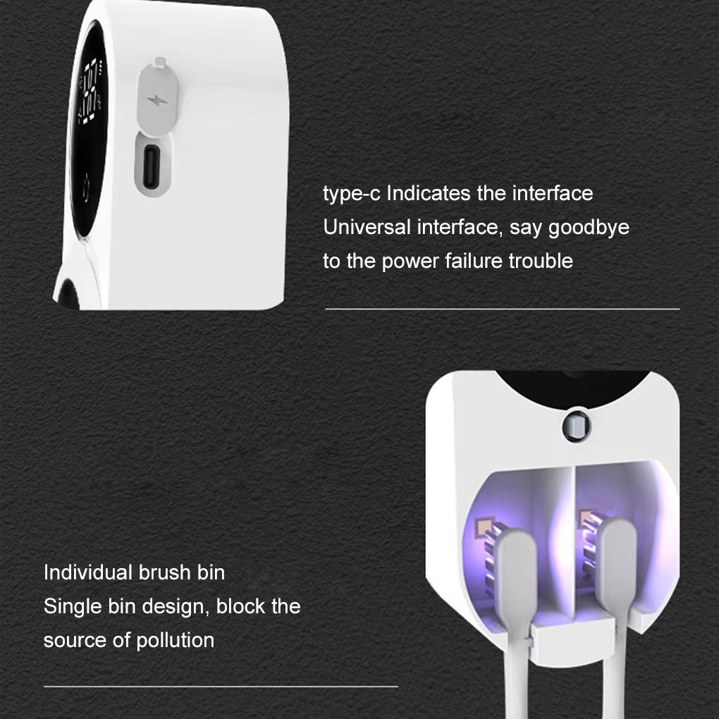 Wall Mount Toothbrush Sterilizer with Touchless Sensor and Automatic Air Dry, Multi-Compartment for Electric and Manual Brushes