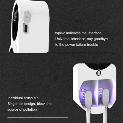 Wall Mount Toothbrush Sterilizer with Touchless Sensor and Automatic Air Dry, Multi-Compartment for Electric and Manual Brushes