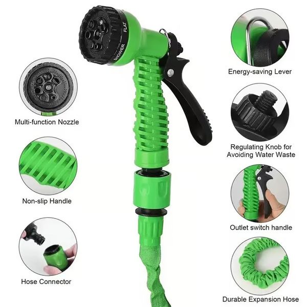 Expandable Garden Hose with Brass Connectors and Adjustable Spray Nozzle