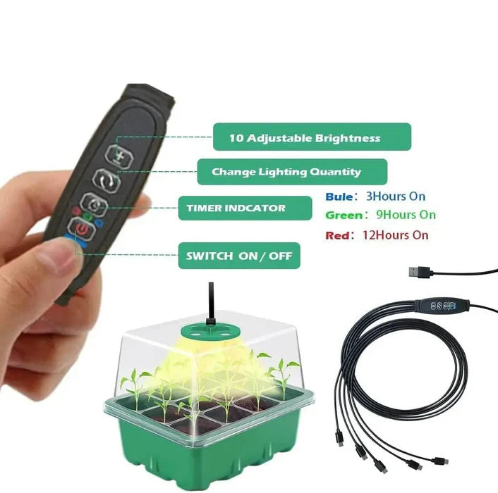 Seed Starting Tray with Full Spectrum Grow Light and Dome Cover
