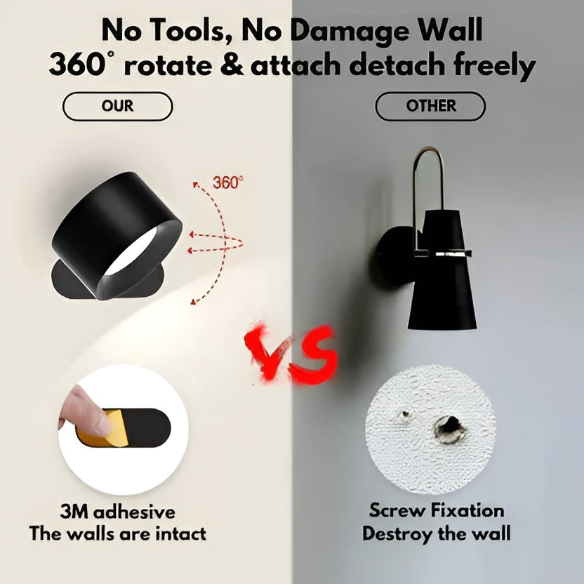 Adjustable Wall Light with Magnetic Rotation and Dimmable LED, 3 Color Temperatures