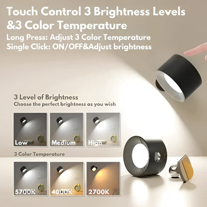 Adjustable Wall Light with Magnetic Rotation and Dimmable LED, 3 Color Temperatures