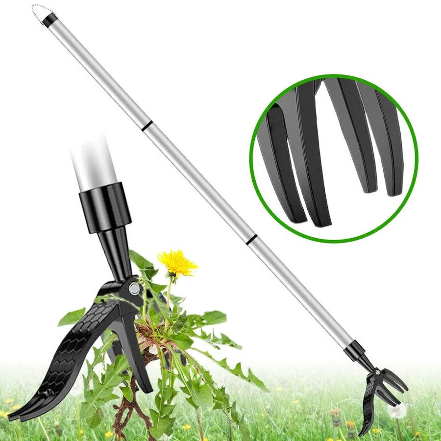 Ergonomic Weed Puller with 4-Claw Extraction System and Bamboo Handle