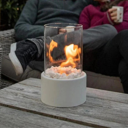 Tabletop Ethanol Fireplace with Glass Enclosure and Metal Base, 11.8in Height
