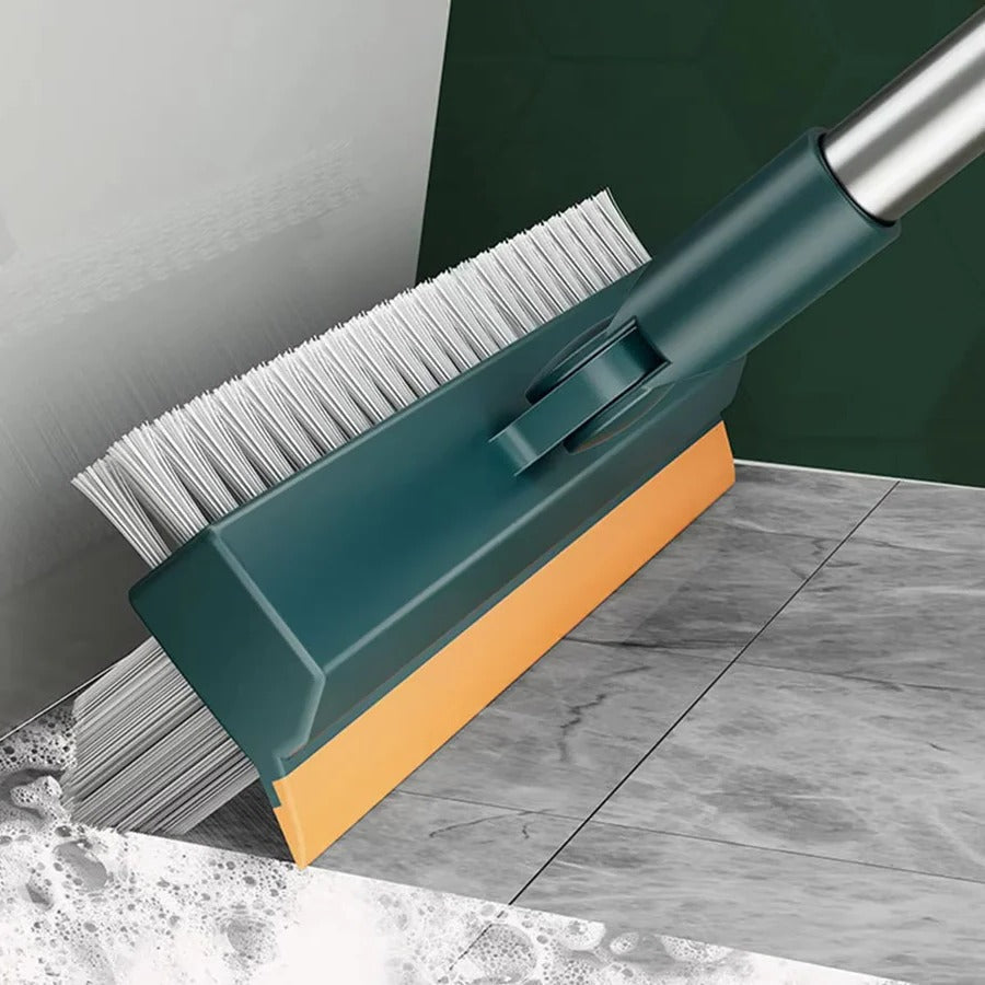 Floor Scrub Brush with 180-Degree Rotating Head and Built-In Scraper