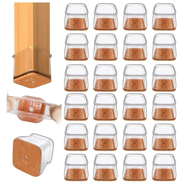 Square Furniture Leg Protectors with Noise Reduction and Multi-Surface Grip, 24-Piece Set