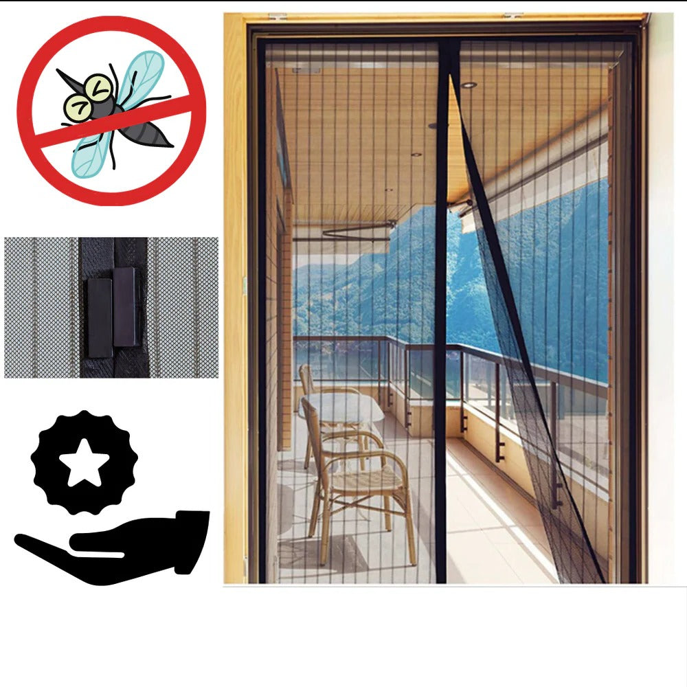 Door Screen with Automatic Magnetic Closure and Adjustable Fit, Insect Protection