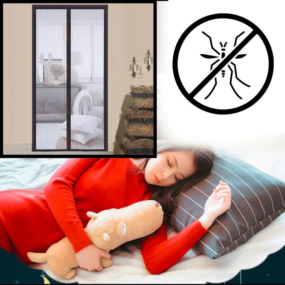 Door Screen with Automatic Magnetic Closure and Adjustable Fit, Insect Protection