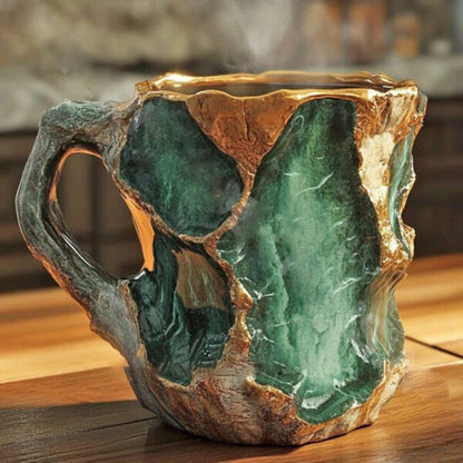 Crystal Faceted Coffee Mug with Geometric Design and Cool Touch Handle
