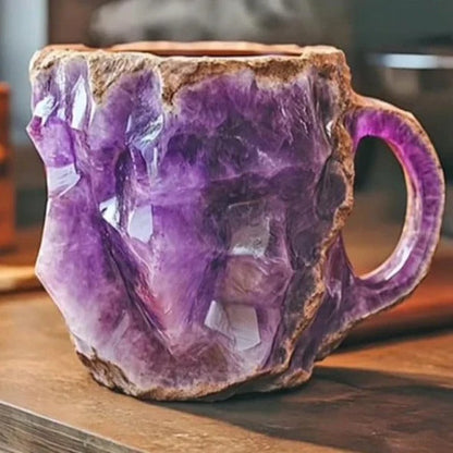 Crystal Faceted Coffee Mug with Geometric Design and Cool Touch Handle