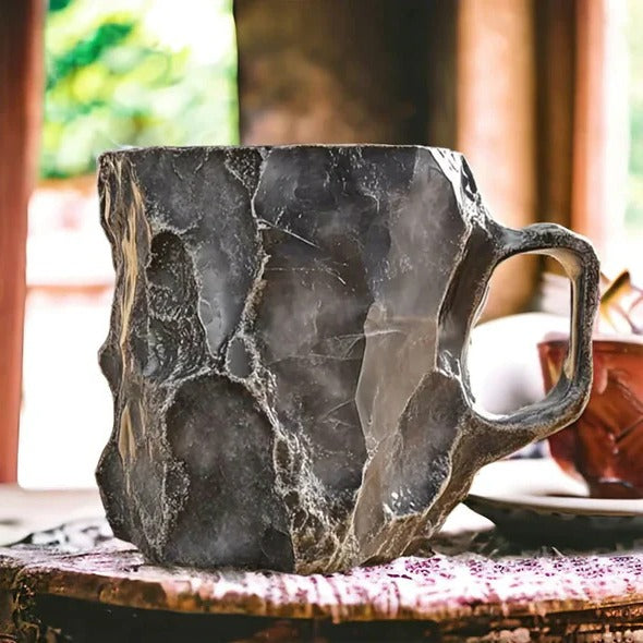 Crystal Faceted Coffee Mug with Geometric Design and Cool Touch Handle