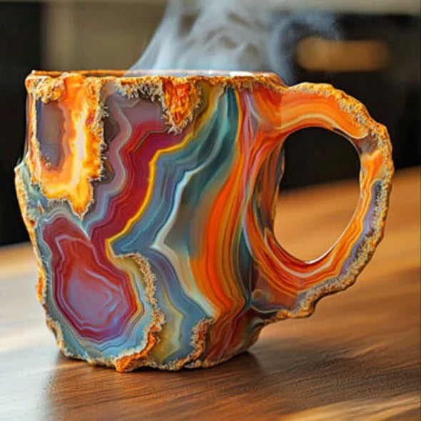 Crystal Faceted Coffee Mug with Geometric Design and Cool Touch Handle