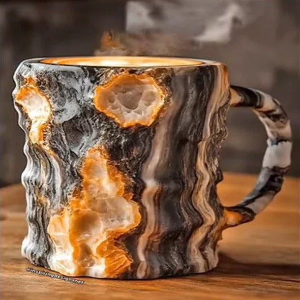 Crystal Faceted Coffee Mug with Geometric Design and Cool Touch Handle