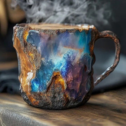 Crystal Faceted Coffee Mug with Geometric Design and Cool Touch Handle