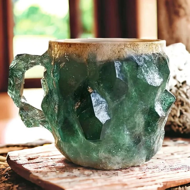 Crystal Faceted Coffee Mug with Geometric Design and Cool Touch Handle