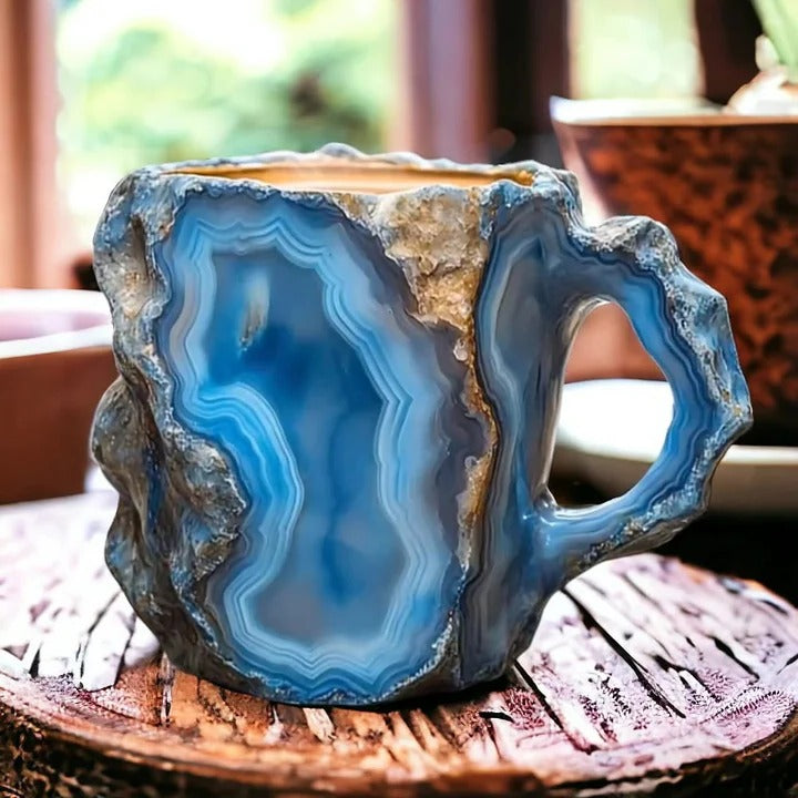 Crystal Faceted Coffee Mug with Geometric Design and Cool Touch Handle