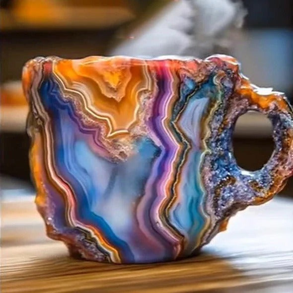 Crystal Faceted Coffee Mug with Geometric Design and Cool Touch Handle