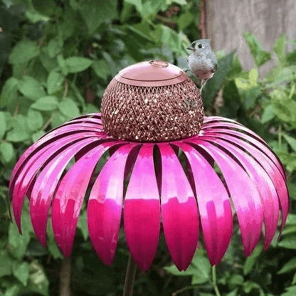 Metal Coneflower Bird Feeder with Removable Lid and Weather-Resistant Finish