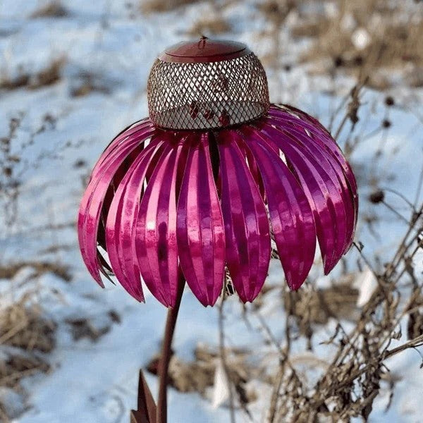 Metal Coneflower Bird Feeder with Removable Lid and Weather-Resistant Finish